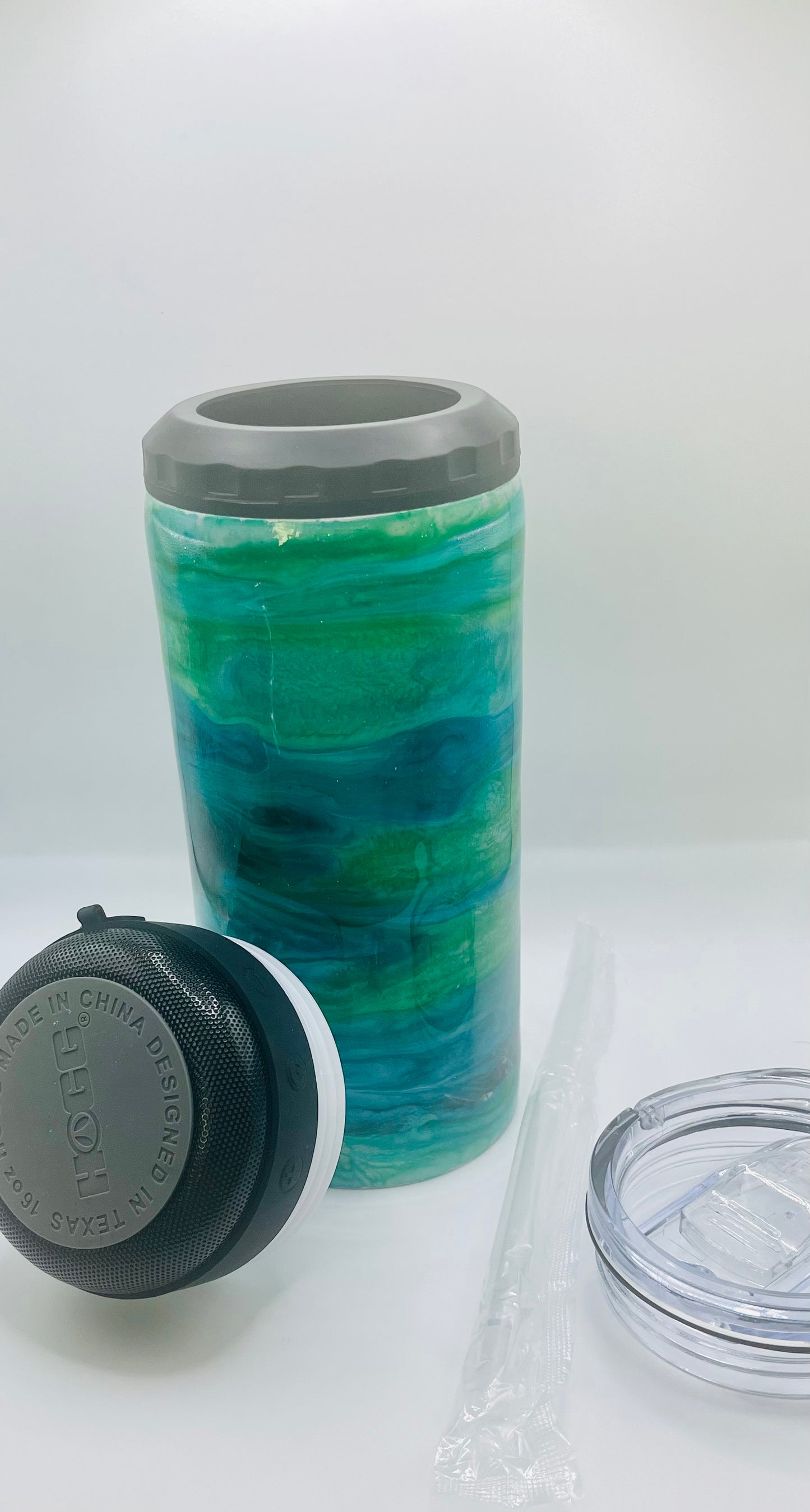 076-4 IN 1 Alcohol Ink Speaker Can Koozie